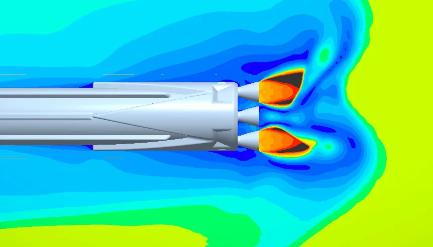 Vista schlieren CFD di un lanciatore supersonico