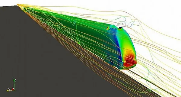 Aerodynamische Simulation eines Hochgeschwindigkeitszugs